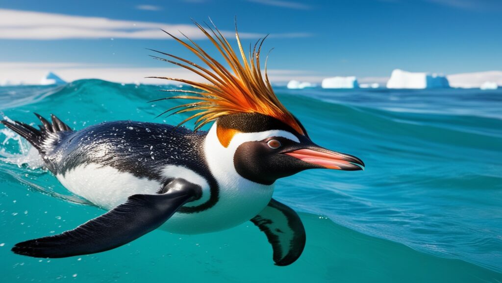 Default a sleek macaroni penguin adorned with flamboyant golde 2